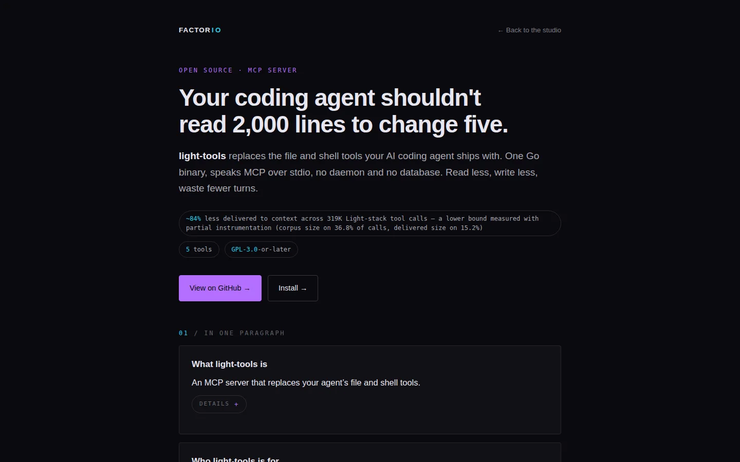 The light-tools page open in a browser.
